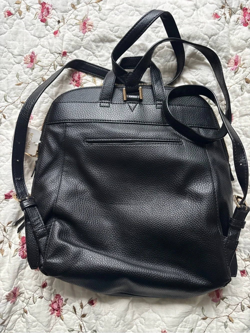 Michael Kors Black Pebbled Leather Backpack with Gold Accents